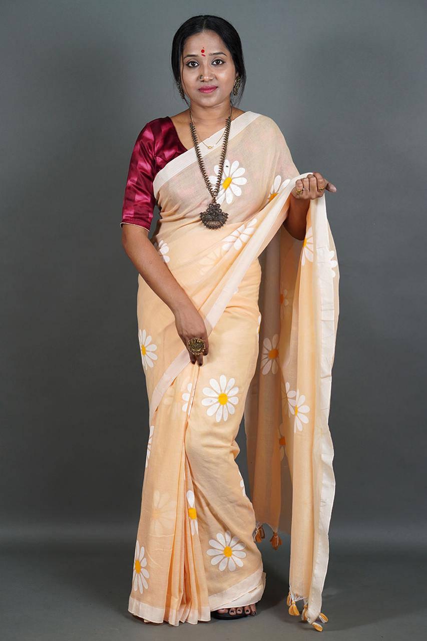 Pure  Handloom Khaddi Cotton Saree  With    Running  Blouse