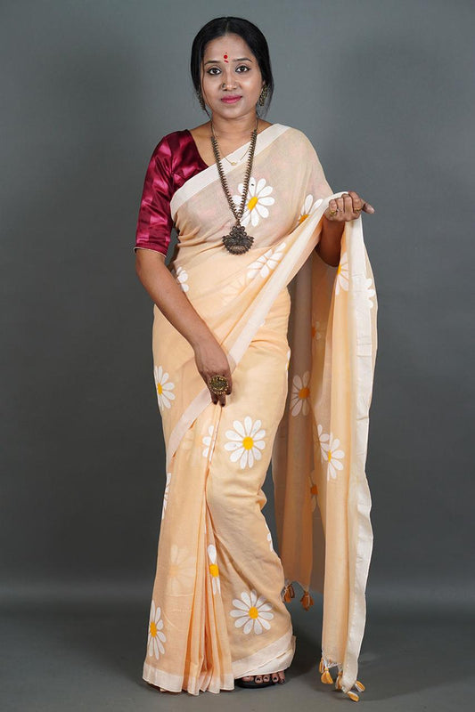 Pure  Handloom Khaddi Cotton Saree  With    Running  Blouse