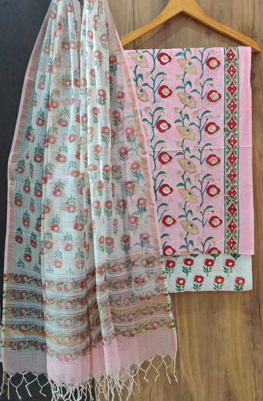 Pure Cotton Hand Block Print Suit With Kota Doriya Dupatta