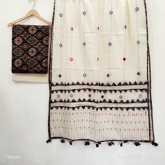 Ajrakh print cotton top With ajrakh mirror work  dupatta