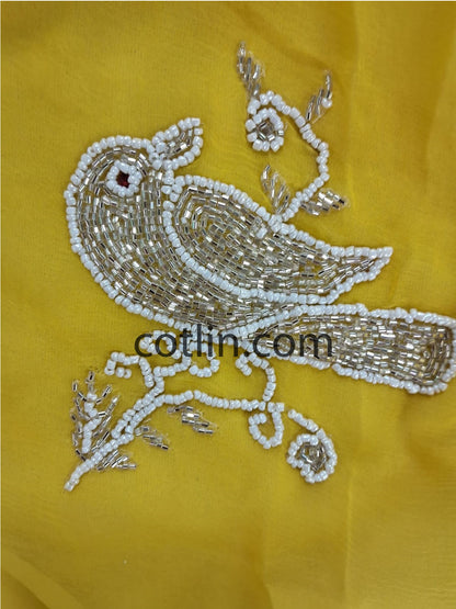 Beautiful Pure Jaipuri Chiffon 15 big Bird motif work Saree with running blouse