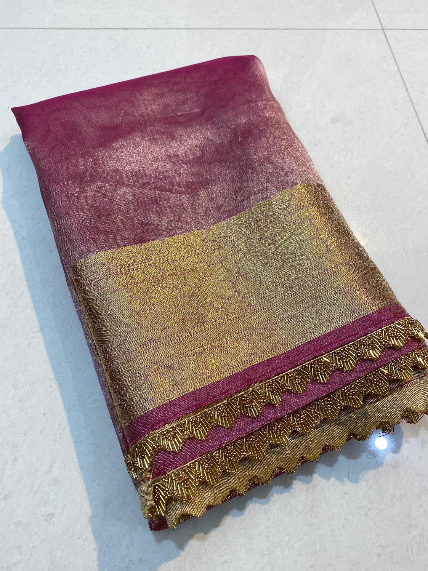 Banarasi Tissue Silk Saree With  Heavy Lace Work Running blouse