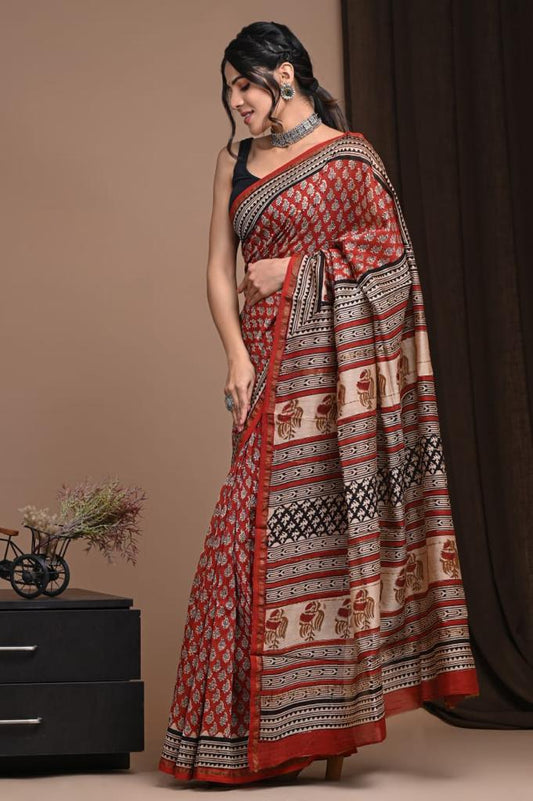 Traditional Hand-block Print Chanderi Silk Saree