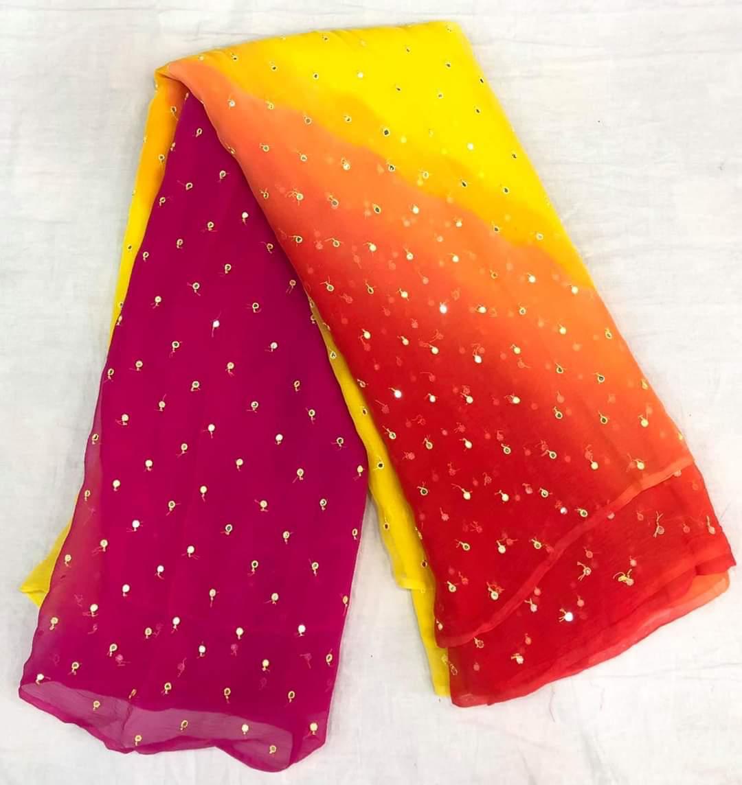 Pure Chiffon Moti Patra Work All over Saree With Running Blouse.