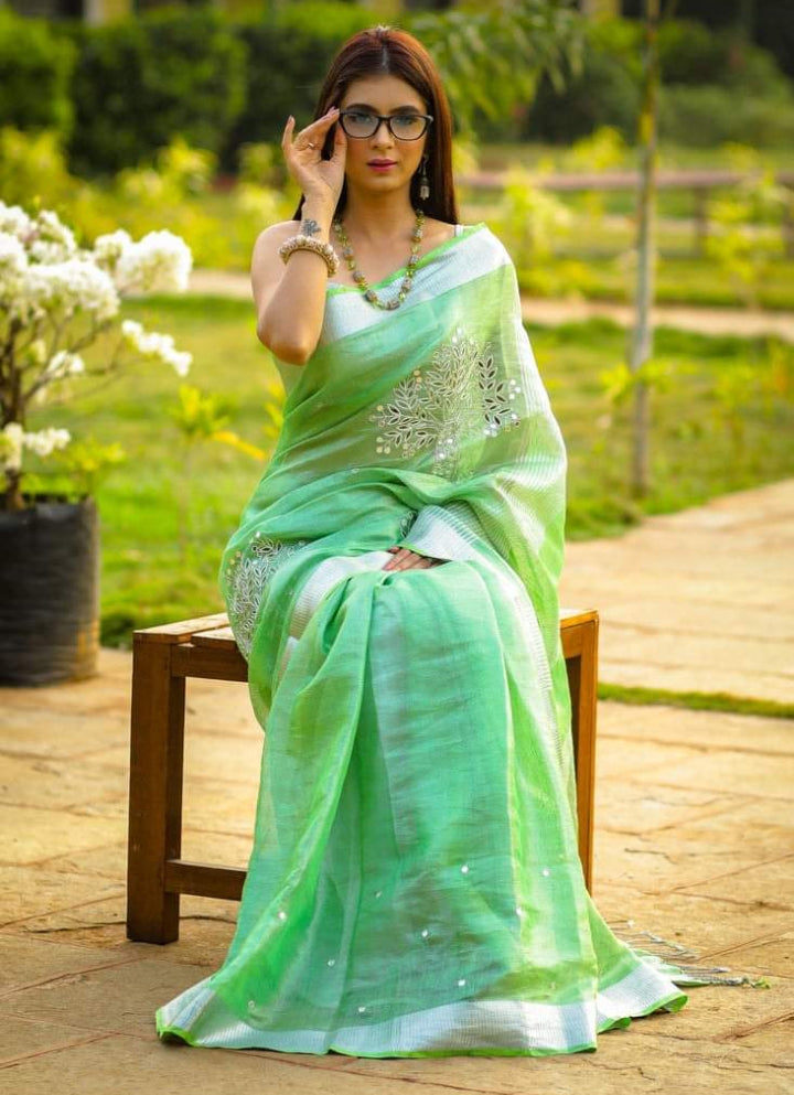 Pure Tissue Linen Saree With Handloom Perfection