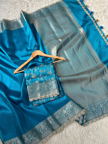 Banarasi Tissue Silk  Heavy Lace Saree With Blouse