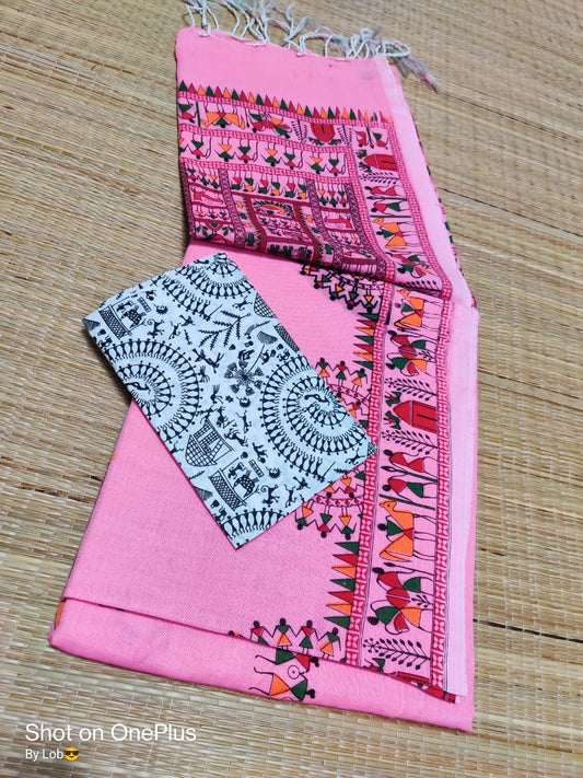 Pure Khaddi  Cotton With Madhubani Print Saree