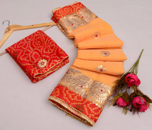 Pure Kota Cotton Gota Patti Work  Saree