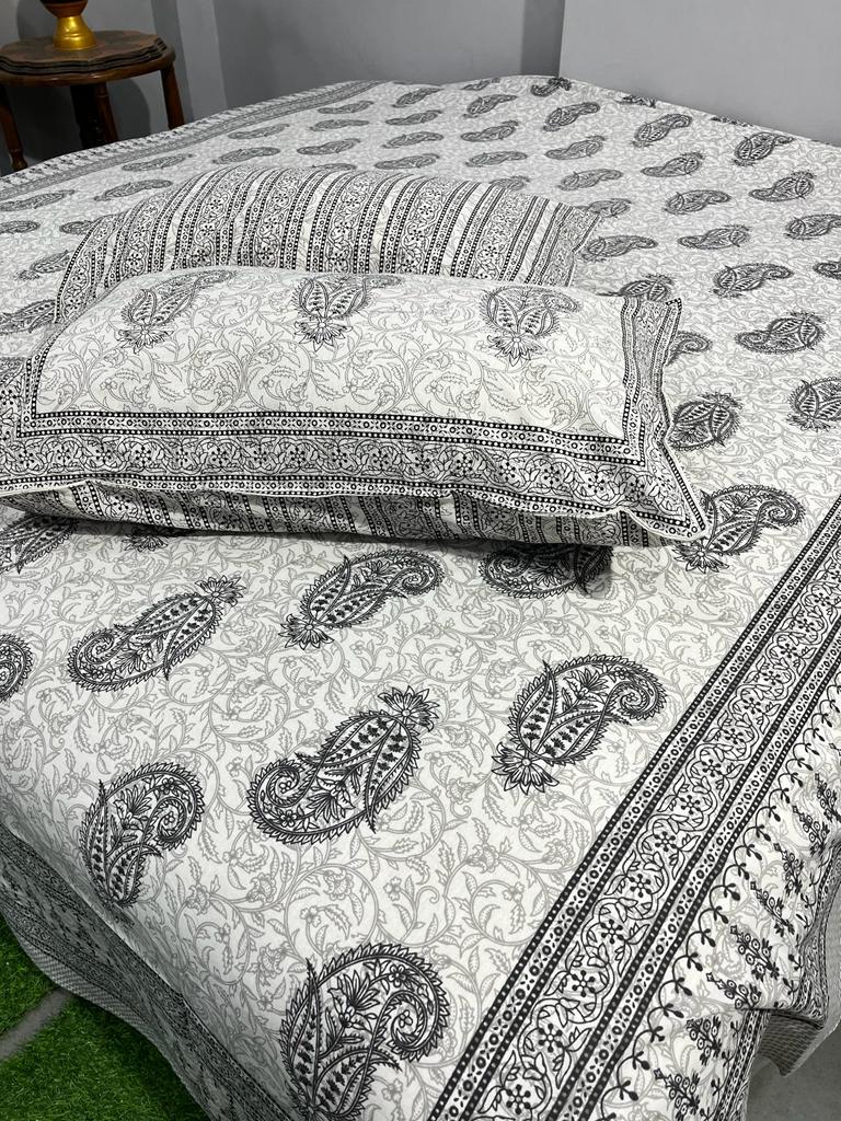 Pure Cotton Hand Block Print Double Bedsheet. ( 90 X 108) with pillow covers