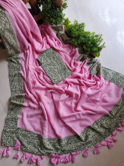 Beautiful Cotton Mulmul Saree With  blouse