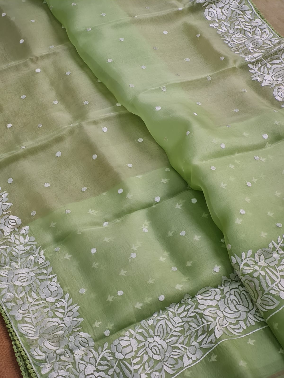 Pure Organza Silk  Parsi Embroidery Work Saree With Heavy Blouse