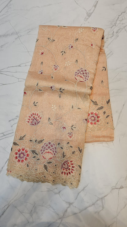 Pure organza silk embroidery  work  saree with blouse