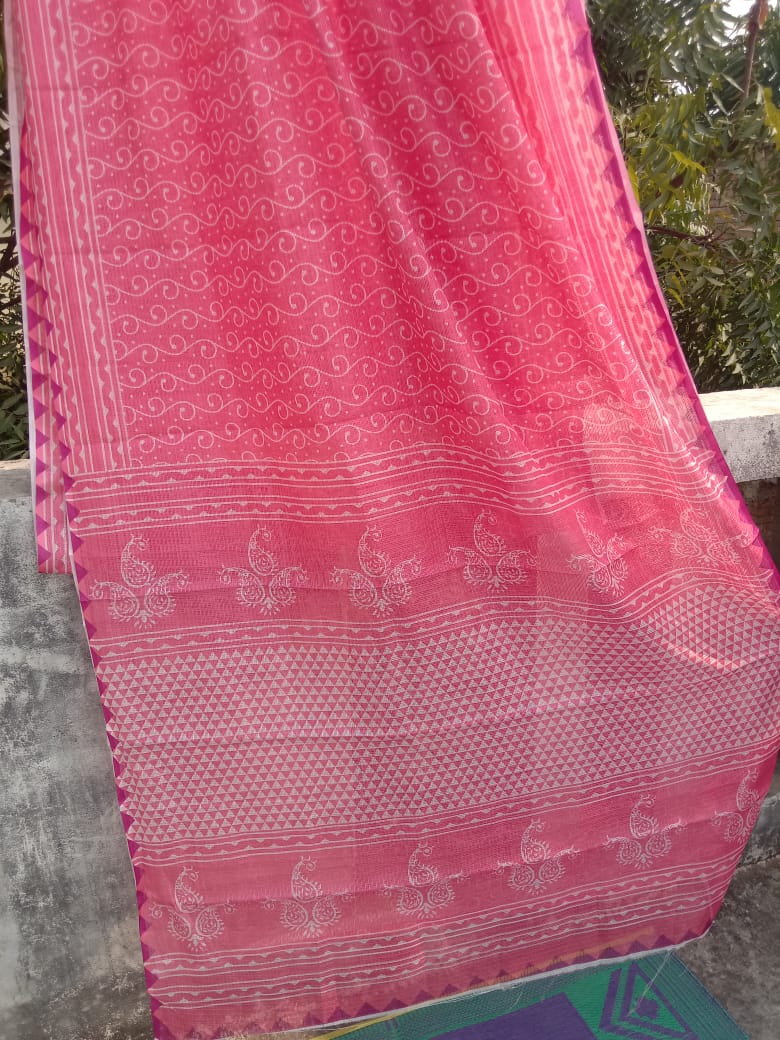 Beautiful Kota Art 3D Block Print Work Saree