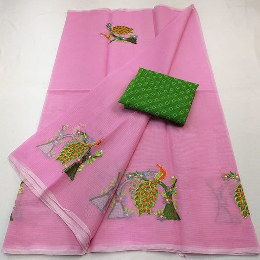 Pure Kota-Doria Saree with Blouse and Embroidery Work