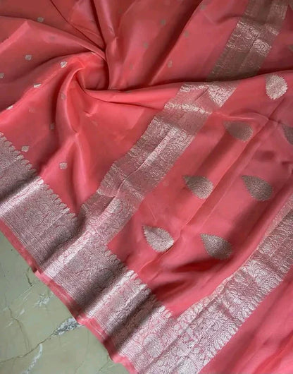 Pure Hand loom Khaddi Chiffon Georgette Saree with Silver Zari Weaving blouse