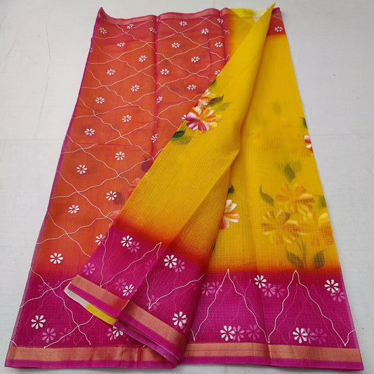 Pure Cotton Kota Doriya Saree With Blouse