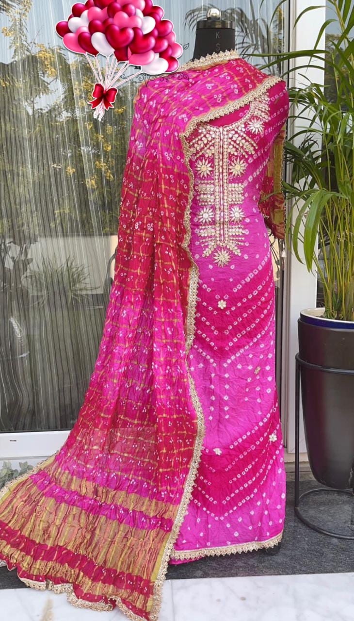 Bandhej Gota patti work Unstitched Suit