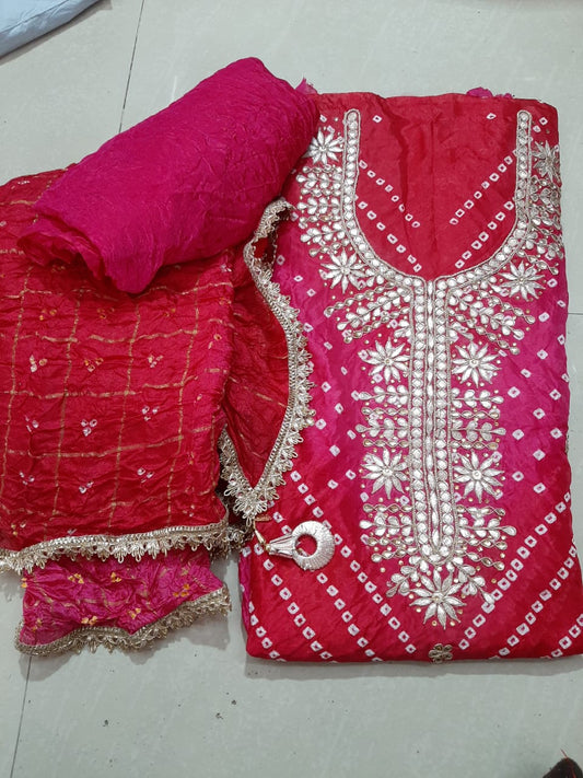 Bandhej Gota patti work Unstitched Suit