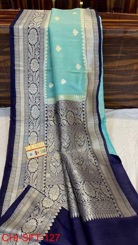 Banarasi Handloom Weaved Khaddi  Semi Georgette Saree with Zari Work