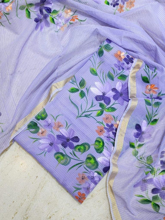 Kota Doria Hand painted Unstitched Suit