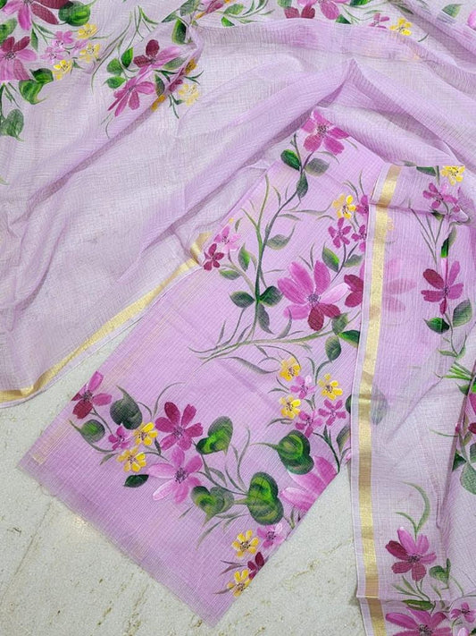 Kota Doria Hand painted Unstitched Suit