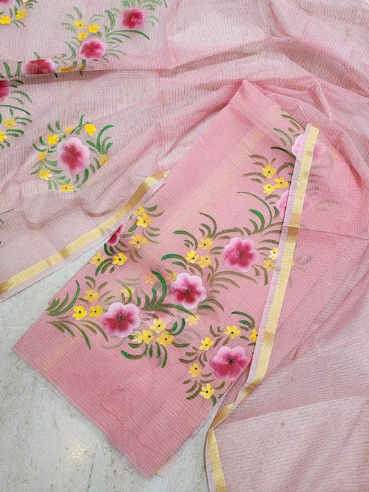 Kota Doria Hand painted Unstitched Suit