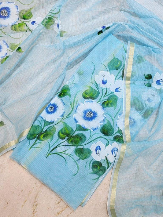 Kota Doria Hand painted Unstitched Suit