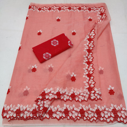 Kota Doria Embroidery Work Saree With Blouse