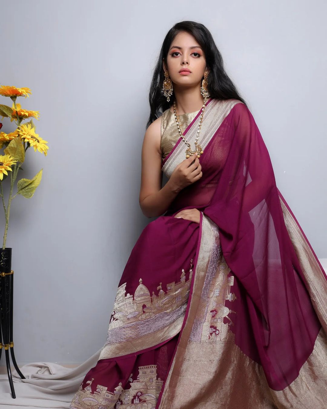 Pure Khaddi Chiffon Banarasi Saree | Reeling Threads