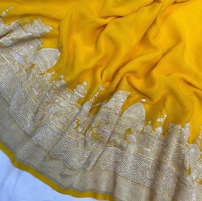 Banarasi Ganga Ghat Semi Georgette Soft Silk Saree