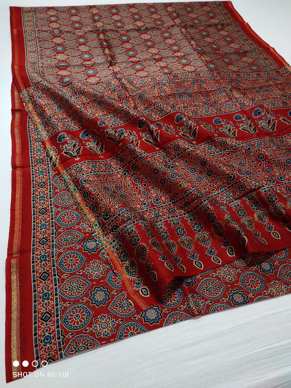 Pure Chanderi Cotton Silk Azrak Print Saree