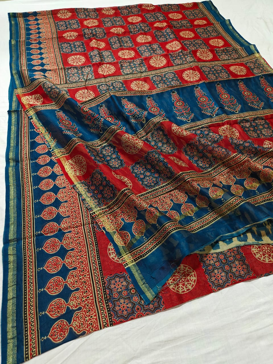 Pure Chanderi Cotton Silk Azrak Print Saree