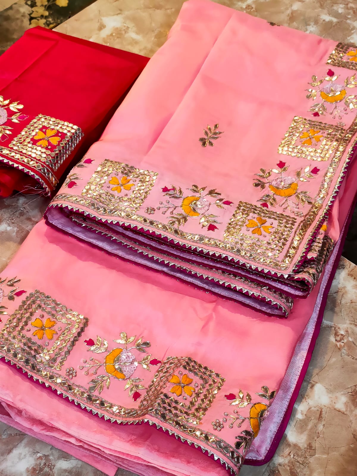 Pink Wedding Wear Organza Silk Saree With Gota Patti Work, Size: Free at Rs  1048/piece in Surat