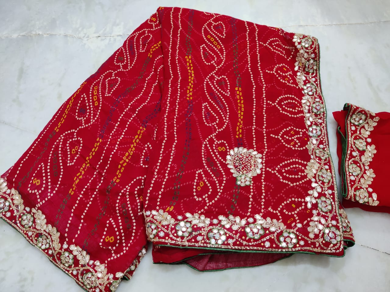 Pure Georgette Jaipuri Bandhej Work Chunri