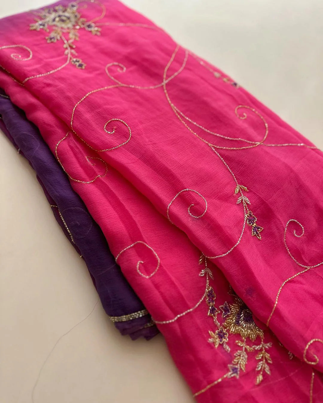 Pure Dimond Chiffon Hand Work Saree With Running Blouse