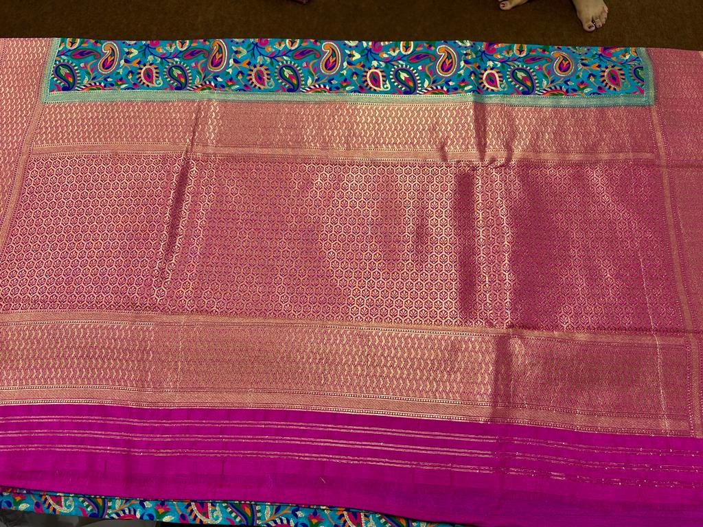 Sky blue Color Banarasi Handloom Silk Multi Meena Zari Work Saree