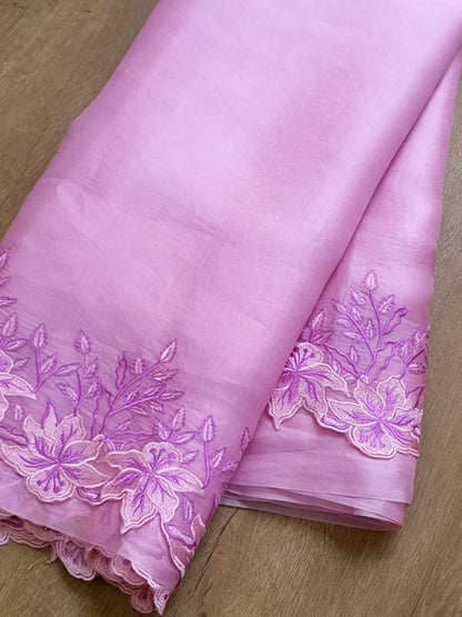 Pink color Pure organza silk Cut work saree