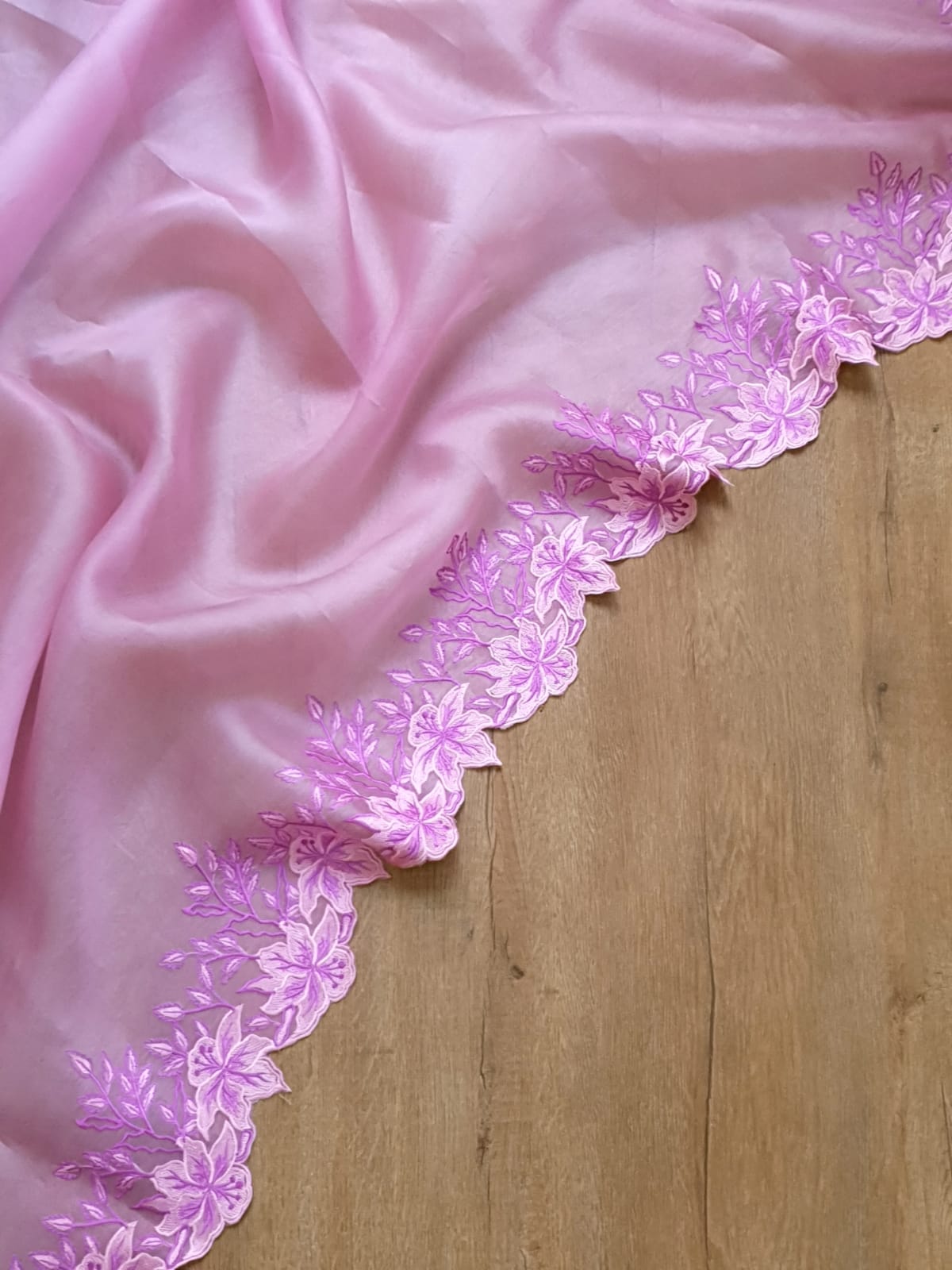 Pink color Pure organza silk Cut work saree