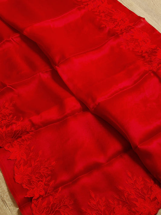 Red color Pure organza silk Cut work saree