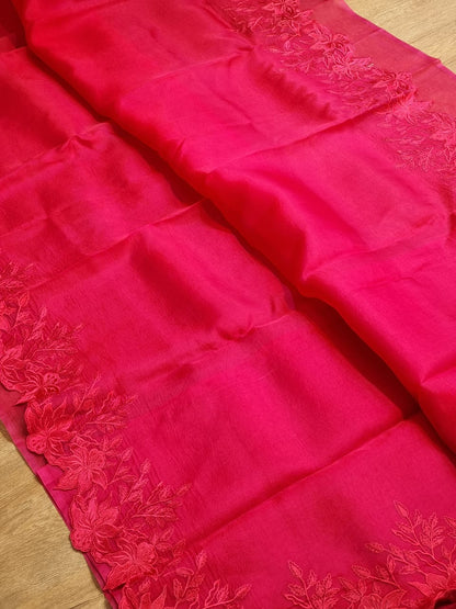 Raani color Pure organza silk Cut work saree