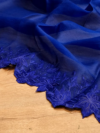 Blue color Pure organza silk Cut work saree