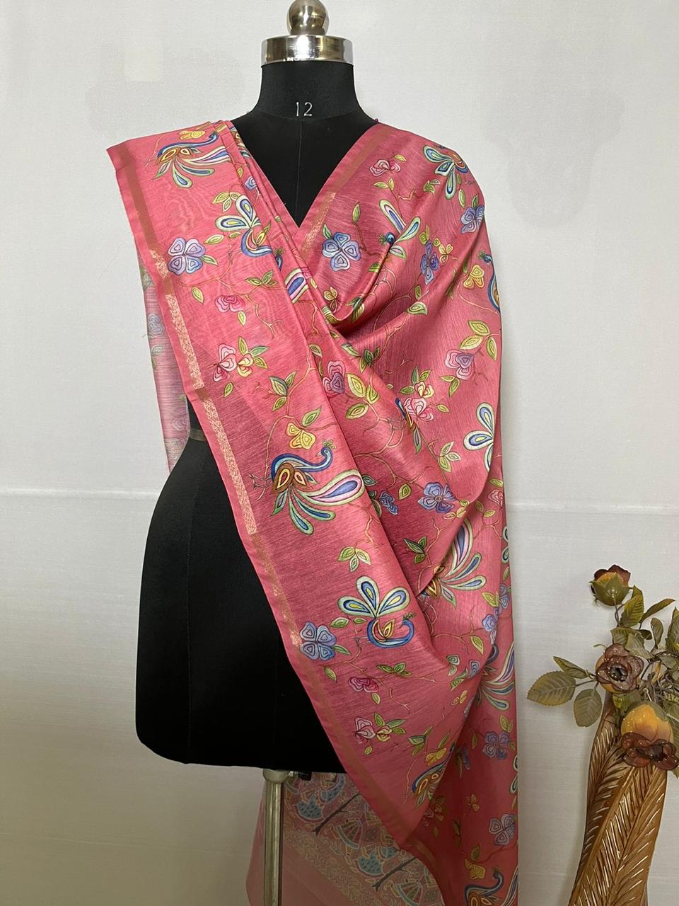 Pure Banarasi Chanderi Silk Pichwai Work Dupatta