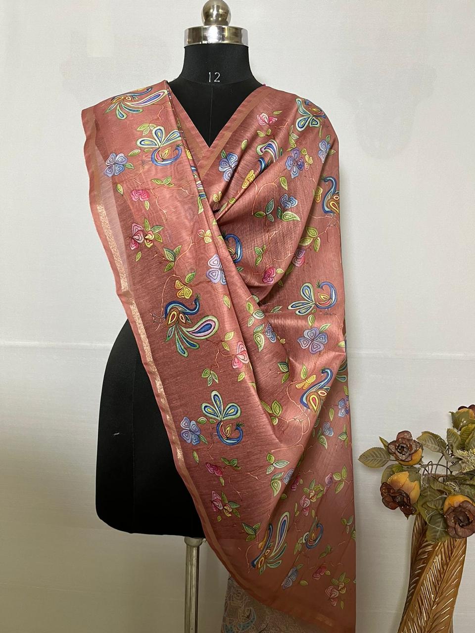 Pure Banarasi Chanderi Silk Pichwai Work Dupatta