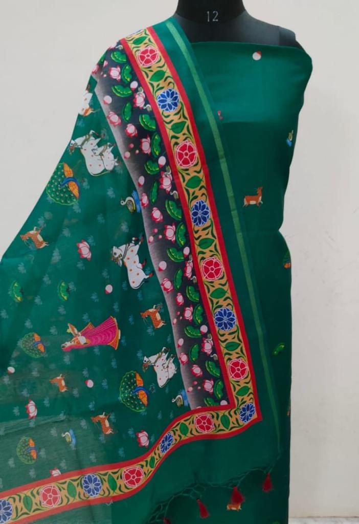 Pure Banarasi Chanderi Silk Pichwai Work Dupatta