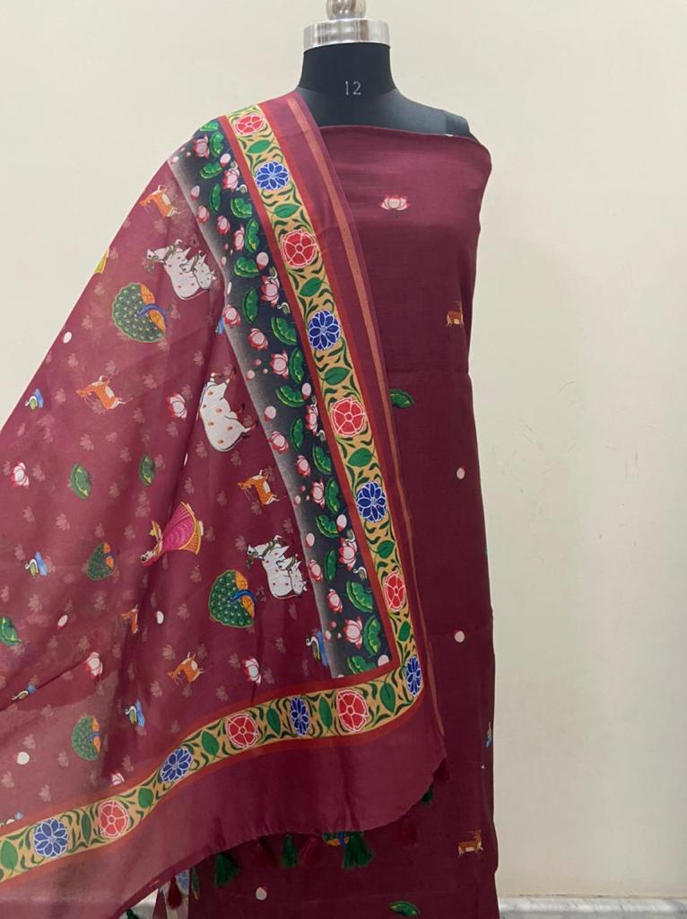 Pure Banarasi Chanderi Silk Pichwai Work Dupatta