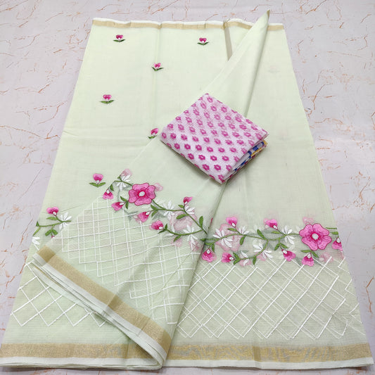 Pure Kota-Doria Saree with Embroidery Work