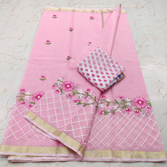 Pure Kota-Doria Saree with Embroidery Work