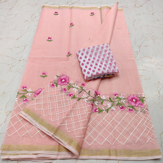 Pure Kota-Doria Saree with Embroidery Work