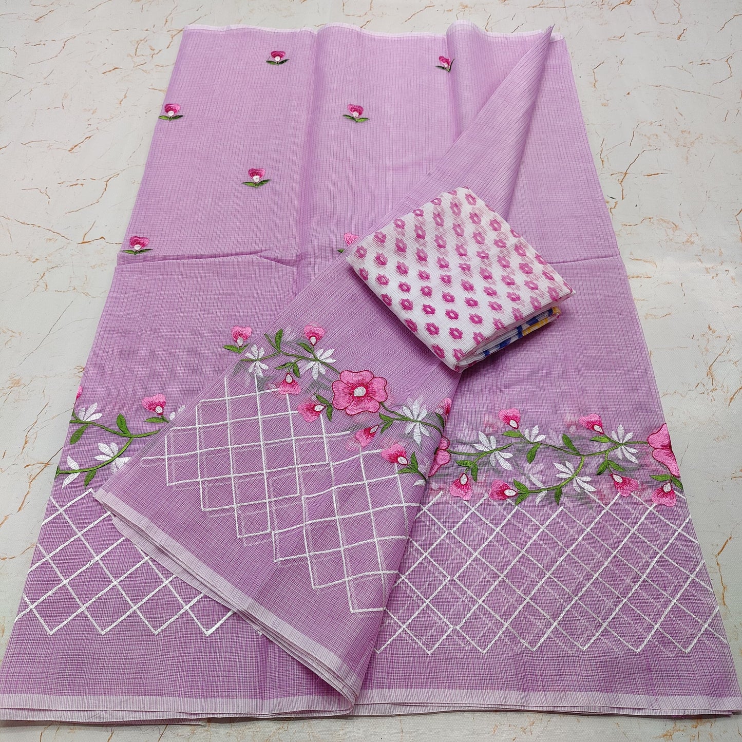 Pure Kota-Doria Saree with Embroidery Work