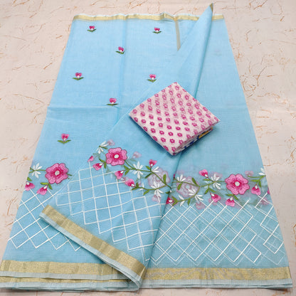 Pure Kota-Doria Saree with Embroidery Work